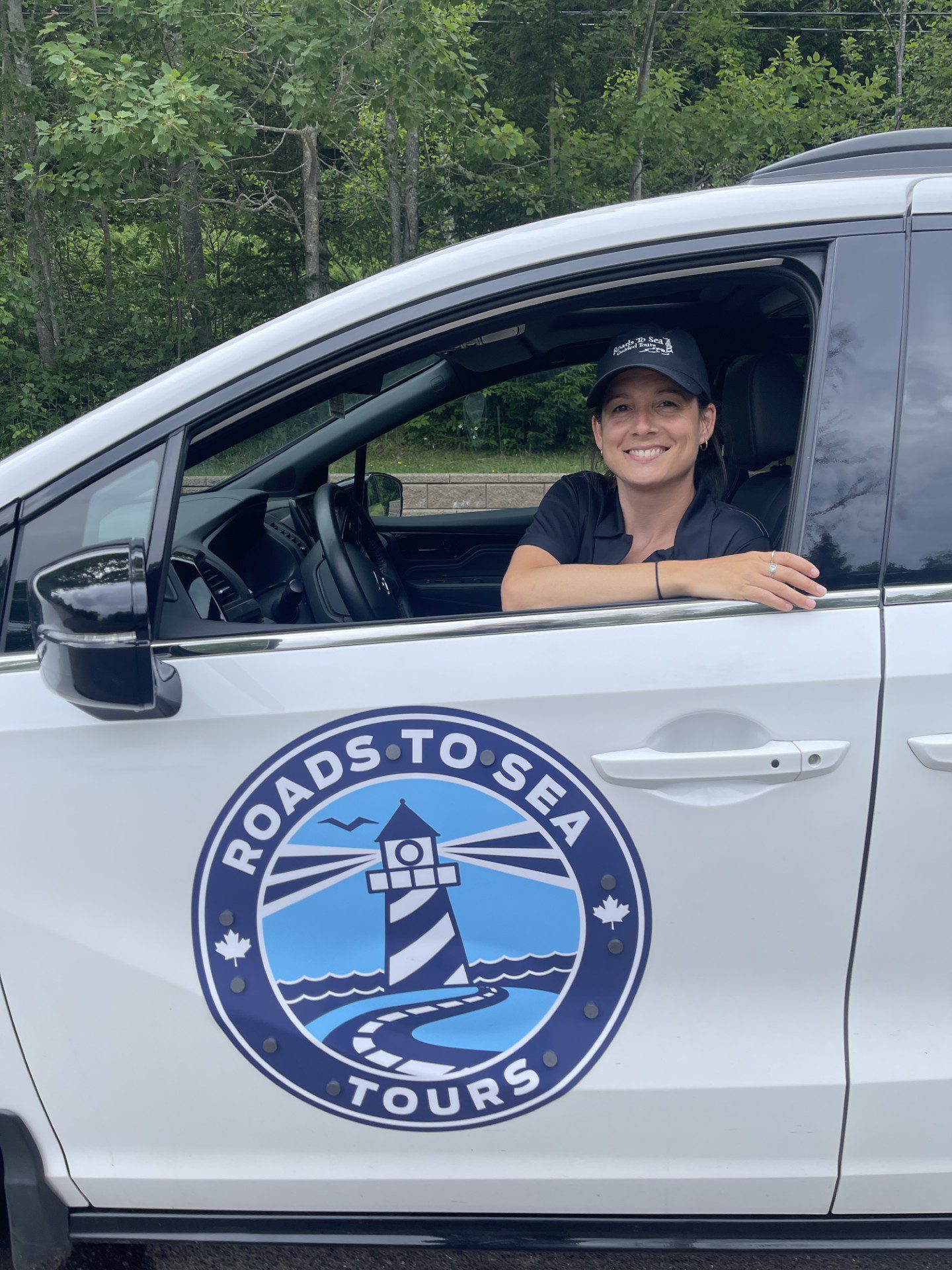 Lucie Martin in the Roads to Sea Tours car